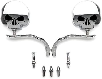 SKULL PIVOT- 8mm/10mm Rearview Side Chrome Skull Side Flame Handle Mirrors Compatible with Road King Electra Street Glide Ultra