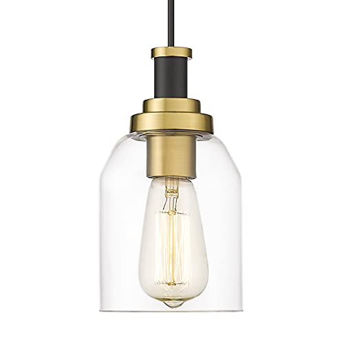Image of zeyu Modern Gold Pendant Light, 1-Light Glass Hanging Light for Kitchen Dining Room, Clear Glass Shade, Black and Gold Finish, ZG33M1L BK+BG