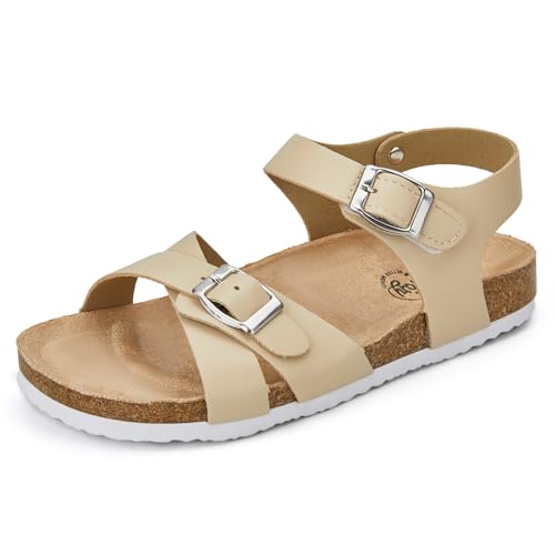 Image of Trary Girls Sandals Open Toe Casual Summer Shoes with Cork Footbed Comfortable Flat Sandals for Little Kids