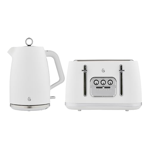 Swan Serenity Kitchen Set 1.7L Kettle & 4 Slice Toaster White SK14017WHT & ST19024WHT