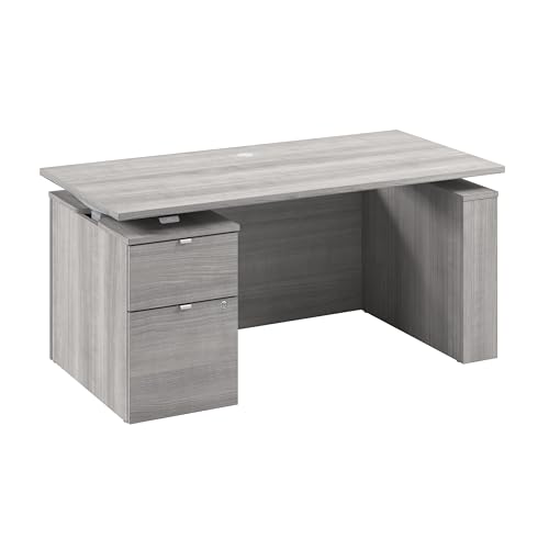 Image of Bush Business Furniture 60-inch Electric Height Adjustable Standing Desk with File Cabinet, Ergonomic Sit-Stand Computer Table for Office, Stratus Collection, Platinum Gray with Metallic Gray Base