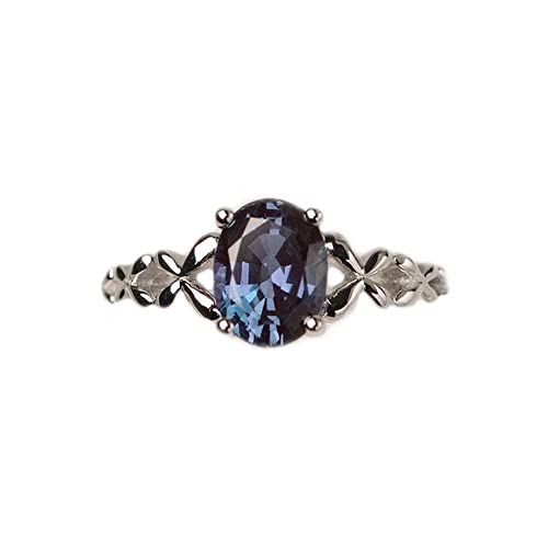 Koguxuix Genuine Women's 925 Sterling Silver Ring Oval Cut Natural Sapphire Blue CZ Crystal Butterfly Ring Engagement Party Band Ring (8)3