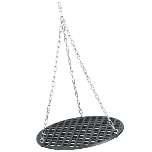BBQ-Toro Gusseisen Grillrost rund Ø 54 cm | bereits eingebrannt - preseasoned | Outdoor Rost, Grillrost mit Seilaufhängung, Hänge Rost für Schwenkgrill, Gussgrillrost für Dreibein