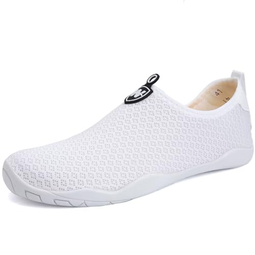 WateLves Zapatos de agua anchos para mujer y hombre, zapatos para diabéticos, zapatos para caminar en la playa, Blanco, 6.5 Wide Women/5 Wide Men