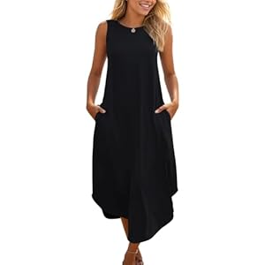 Zilcremo Women Casual Summer Sleeveless Dress Beach Sundress Split Tshirt Long Dresses with Pockets