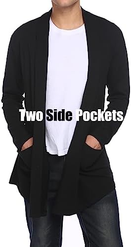 COOFANDY Men's Ruffle Shawl Collar Cardigan Open Front Lightweight Long Length Drape Cape Overcoat with Pockets