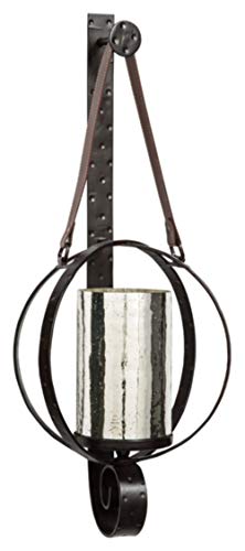 Signature Design By Ashley Despina Traditional Hammered Metal With Glass Hurricane Wall Sconce , Brown #TOP9