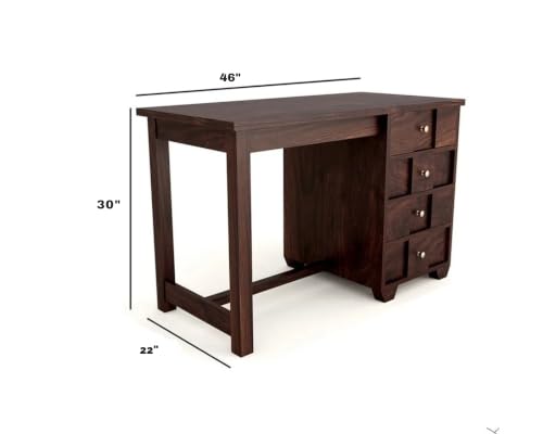 Image of Solid Sheesham Wooden Study Table & Desk with Drawer for Office and Home | Computer Laptop Table | Reading & Writing Desk | Laptop Desk (Walnut F)
