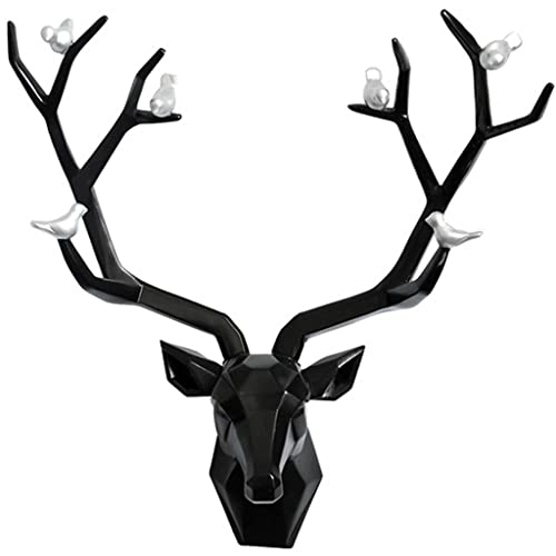 Deer Head Wall Decor Geometric Rustic Wall Mounted Deer Head Faux Taxidermy Animal Head Wall Art Pendant Handmade Resin Head Sculptures for Porch Detachable Antlers 6 StylesBlack201x204IN