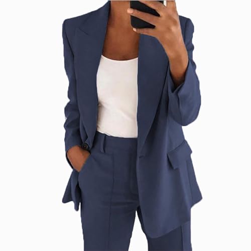 Blazer feminino de cor sólida 2 peças, conjuntos de blazer feminino 2 peças, conjunto de terno femin