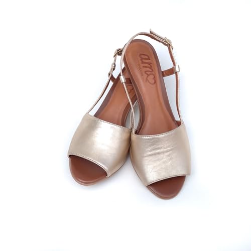 Amo Calçados, Sandália de Salto em Couro Mimi Dourada Tamanho:36