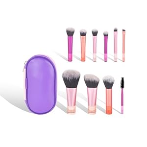 Portable 10Pcs Mini Travel Makeup Brush Set with Pouch, Full Face Soft Synthetic Bristles for Foundation Eyeshadow Blush Contour, Compact Cosmetic Brushes Essentials for Women Girls On The Go