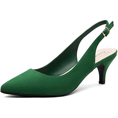 Greatonu - Sandalias en punta, correa en el talón, tacón bajo, verde, 39 EU Cover