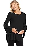 Women's Round Neck Bell Sleeve Maternity Tunic Top, Black, Large