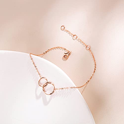 Agvana 14K Solid Real Rose Gold Two Interlocking Infinity Eternity Circles Bracelet For Women Mother Daughter Bracelet Fine Jewelry Anniversary Birthday Gifts For Women Girls Mom #TOP3