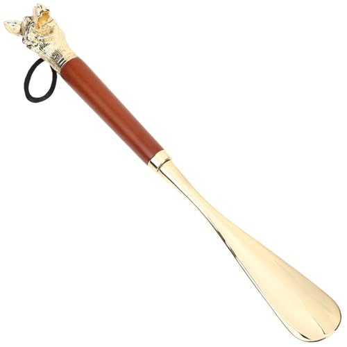 Healeved Calzador de Aleación de Zinc Mango Largo de 32 CM en Color Marrón, Diseño Perro para Personas Mayores y, Accesorio Portátil para Facilitar el Calzado en Casa y Viaje