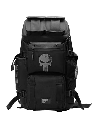 Image of The Souled Store Punisher: Utility Unisex Backpack | Durable Multi-Compartment Laptop Bag | Tactical Stealth Black Travel Rucksack for Men & Women | Water-Resistant College & Office Bag