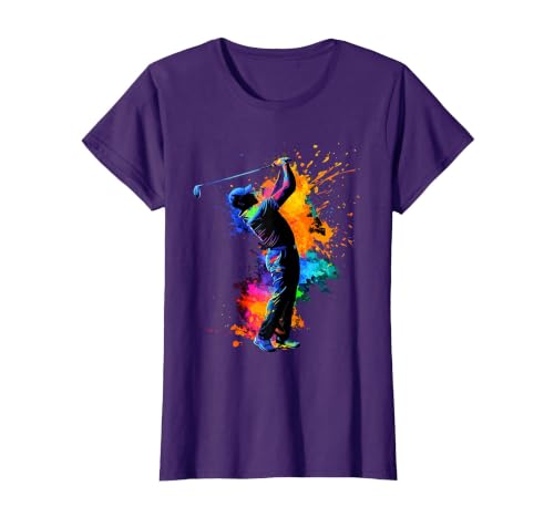 Colorful Golfer Golf Golfing T-Shirt, Women, Purple, Medium