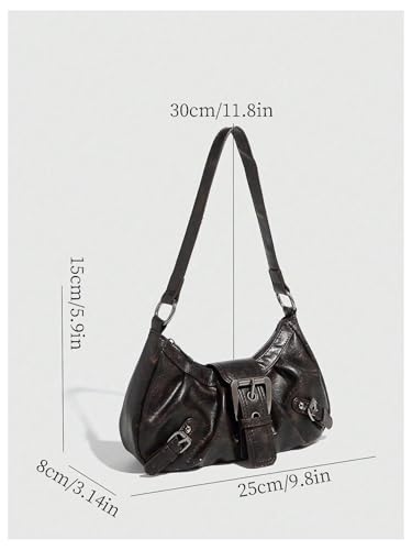 Image of QWINEE Women's Vintage Buckle Shoulder Bag Y2K Punk PU Leather Handbag Clutch Purse