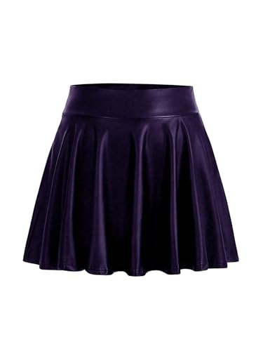 OYOANGLE Women's Plus Size PU Leather High Waisted Ruffle A Line Short Skirt Flared Skater Skirts