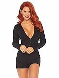 Leg Avenue Women's Brushed Rib Romper Long Johns with Snap Closure Back, Black, Medium-Large