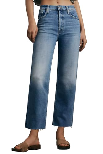 Allimy Jeans for Women Capri High Waisted Straight Leg Stretchy Tummy Control Cropped Jeans Petite Denim Pants Trendy Size 6 Blue