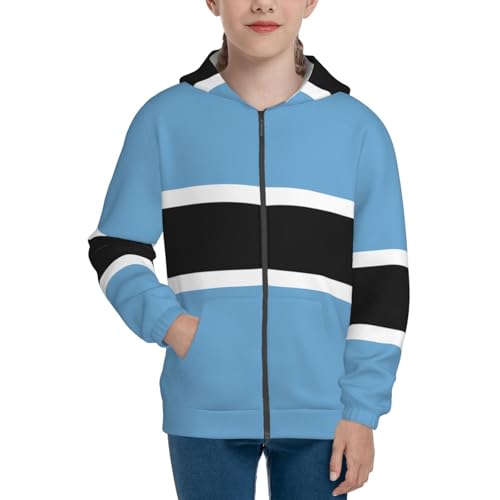Flag of Botswana Print Girls Athletic Zip Up Hoodies,Sweatshirts with Pockets Long Sleeve Hooded Jackets, for 7-18 Y2