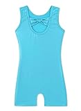 HOZIY Leotards for Girls Gymnastics Solid Aqua Blue Bow Cross Back Biketard Tumbling Outfits Toddler Girl Kids Sparkly Sparkle Size 9-10 Years