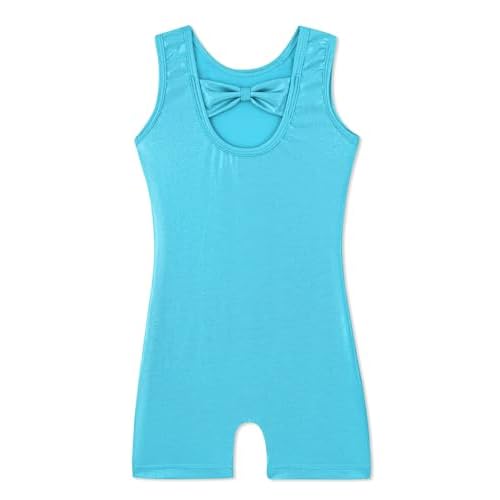 HOZIY Gymnastics Leotards for Girls with Shorts Toddlers Biketards Rainbow Unicorn Dinosaur Mermaid Leopard Flower Galaxy 5-6 Years A Bow Aqua