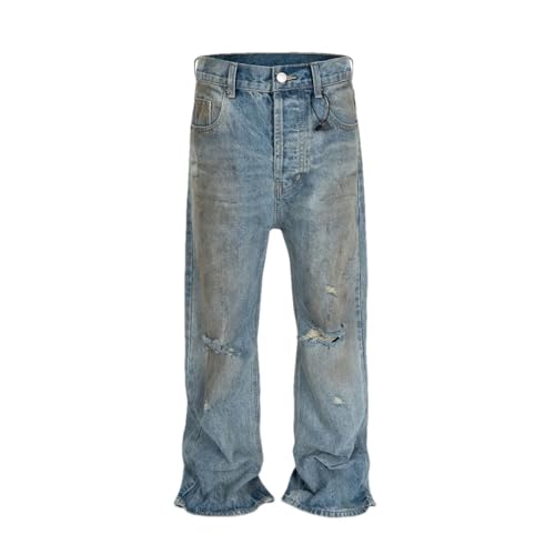 Men Washed Hole Blue Baggy Jeans Vintage Loose Denim Trousers Casual Cargo Pants