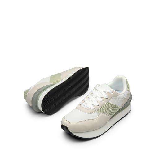 DREAM PAIRS DREAM PAIRS Women Sneakers Tennis Ray Walking Platform Chunky Comfortable Lightweight Lace Up Casual Fashion Sneaker,Size 7,White/Green,SDFN2448W