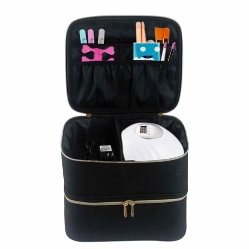 Nagellack Aufbewahrung Tasche Doppelschicht, Nagellack Reisetasche für 30 Flasche und Nagellampe, Nagellack Organizer Koffer Kosmetiktasche Make-up-Tasche für Nagelzubehör Nageltrockner (Nur Tasche)