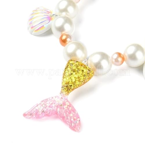 Image of FancyDressWale Mermaid Jewelry Kit Shell Necklace, Bracelet, Ring, Earrings, and Organza Bags - Perfect for Mermaid Party Costume Accessories. Cute Style, Plastic and Organza.