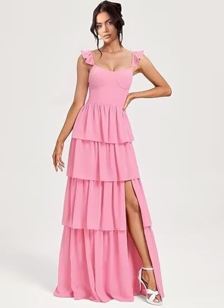 Amazon.com: GODCUN Tiered Ruffles Bridesmaid Dresses for Women 2025  Spaghetti Straps Formal Party Dresses Black US 0 : Clothing, Shoes & Jewelry