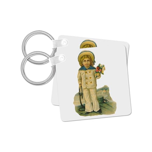 3dRose, Vintage Victorian Sailor Boy Child Holding Flowers Nautical Vignette, set of 2 Key Chains