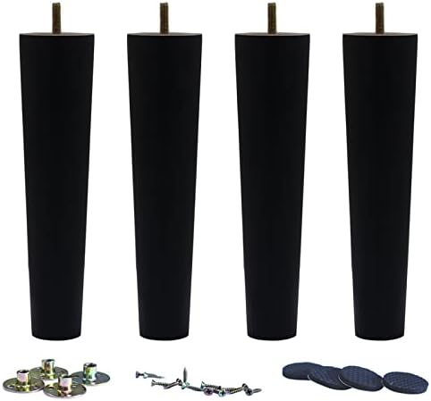 WEICHUAN Black Round Solid Wood Replacement Sofa Couch Chair Ottoman Loveseat Coffee Table Cabinet Furniture Wood Legs Wood Furniture Legs(8" Set of 4)