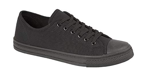 GladRags Mens Boys Low Top Canvas Lace Up Trainers Pumps Plimsolls, All Black Size 8
