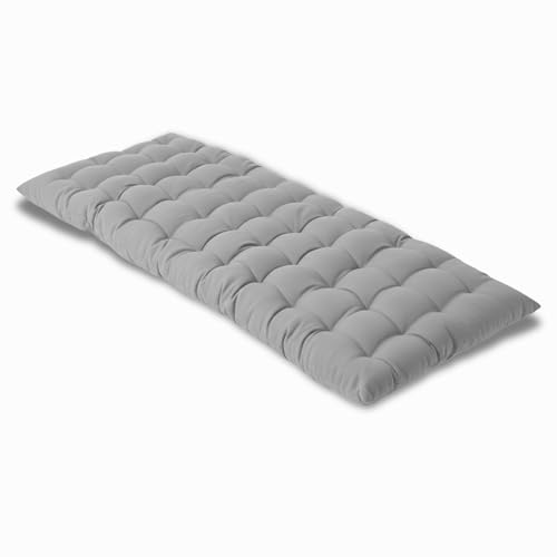 Sapphire Collection Bench Cushion Tufted Seat Pad – Thick 5cm Hollowfibre Filling – Comfortable Cotton Bench Pad for Garden Swing, Patio Sofa, Bay Window & Indoor Furniture (Grey, 108x42x8cm)