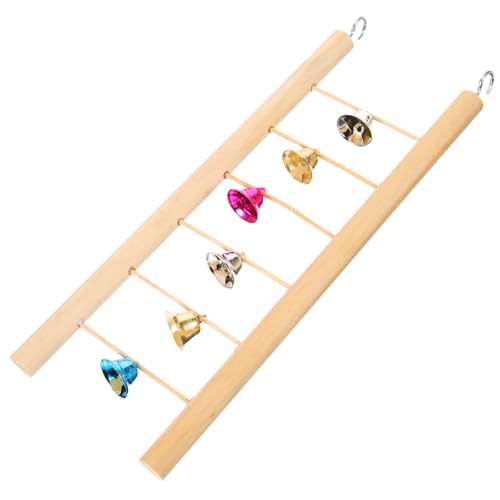Abaodam Hanging Wooden Parrot Climbing Ladder with Bells Bird Perch for Parakeets Cockatiels and Budgies for Exercise and Playtime Activities