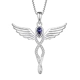 FJ Collar de Ala de Ángel Plata de Ley 925 Colgante Ángel de la Guarda Collar Infinito Diciembre Piedra de Nacimiento Collar Tanzanita Regalos de Joyería para Mujer Niña