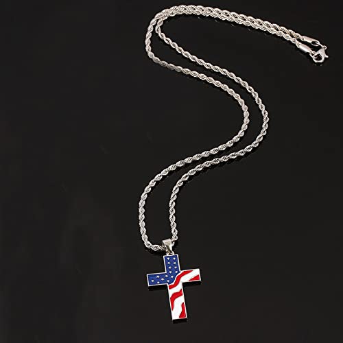 American Flag Cross Pendant Necklace Silver Cross Necklace Independence Day Necklace Patriotic Cross Pendant Jewelry Women Men Boys Girls … (Silver) #TOP4