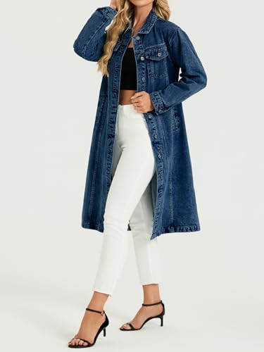 LifeShe Women Denim Jacket Button Down Maxi Long Jean Trench Coat With Pocket4