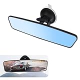 Yumfugu 1 PC Car Interior Rearview Mirror, 11.02' x 2.75' Strong Nano Adhesive Suction Cup Type Spherical Cardan Shaft Wide-angle Auxiliary Mirror, Clear Vision Accessories, for Most Models (Blue)