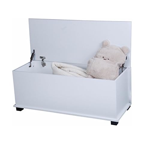 Hampton & Stewart White Large Ottoman Wooden Storage Toy Box Chest Trunk with Lid and 2 Hinges Cover