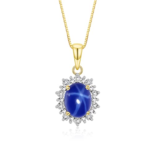 Rylos Princess Diana Inspired Blue Star Sapphire & Diamond Pendant/Necklace - September Birthstone* #TOP5
