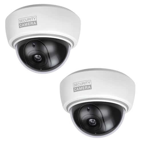 BASI | Lot de 2 caméras dôme factice avec lumière LED clignotante | Caméra factice | Caméra de surveillance pour l'intérieur et l'extérieur protégé |...