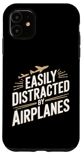 Custodia per iPhone 11 Funny Easily Distracted By Airplanes Retro Airplane Pilot
