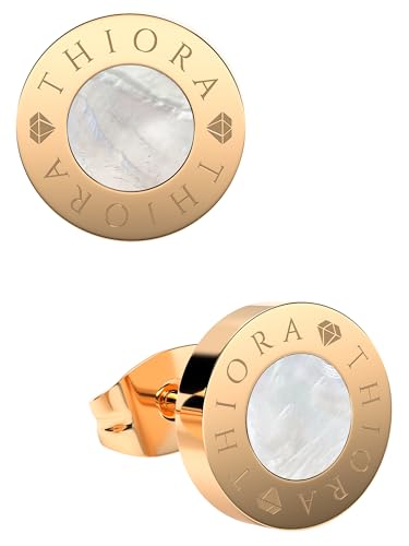 THIORA Boucles d'oreilles pour femme - 'Fiji Pearl' | Boucles d'oreilles en perles | Clous d'oreilles | Acier inoxydable haut de gamme | Nacre | Cercle (Or)