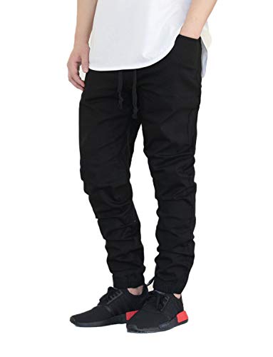 Men's Premium Twill Drop Crotch Jogger Pants (Black, 4X-Large)