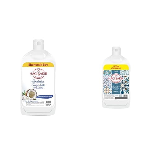 Hacı Şakir Hindistan Cevizi Sütü Nemlendirici Bakım Sıvı El Sabunu (1500 ml) ve Hacı Şakir Sıvı Sabun, Lavanta,1300 ml